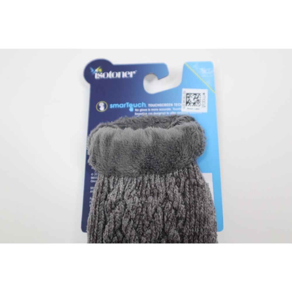 Isotoner Women's Grey Fuzzy Cable Knit‎ Gloves with Smart Touch - Picture 4 of 4